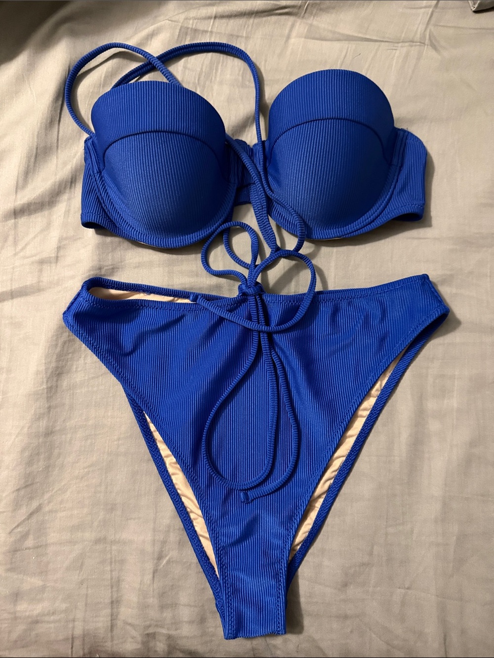 Shade & Shore Cobalt Blue Ribbed Padded Bikini Set